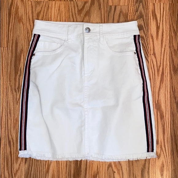 White Denim Skirt with Stripe Detail - Picture 2 of 5